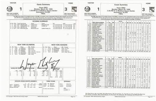 Wayne Gretzky Signed 1999 Score Sheet From Final Goal Game (JSA)